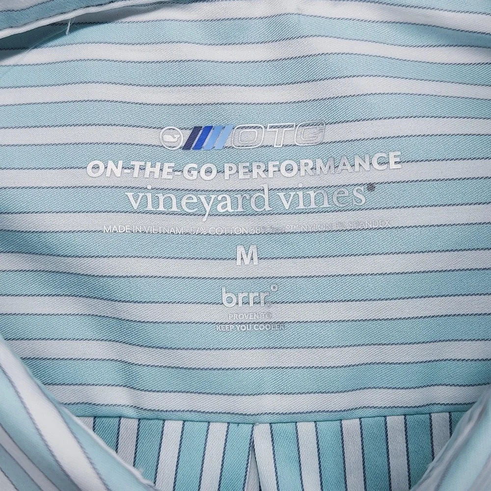 Vineyard Vines OTG Shirt Mens Medium Blue Stripe Short Sleeve Brrr Stretch NEW - Picture 2 of 13